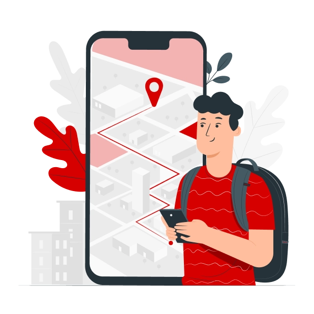 Vector image of user with mobile device and map