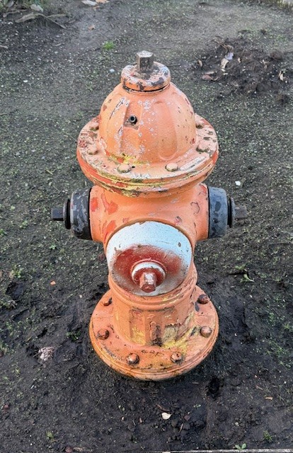 Orange with a splash of red fire hydrant